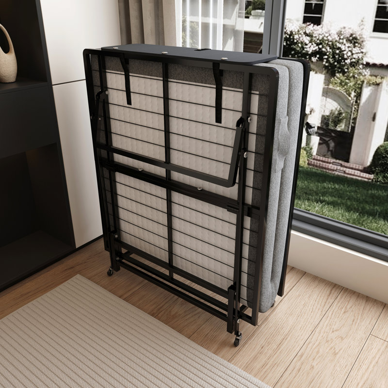 Durable Metal Folding Bed Frame with High Density Foam Mattress, Easy Storage and Movable with 4 Castors