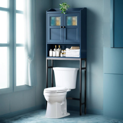 Armoire de rangement au-dessus de la toilette avec portes doubles - Organisateur de salle de bain imperméable avec charnières à fermeture en douceur et ensemble de fixation murale pour économiser de l'espace