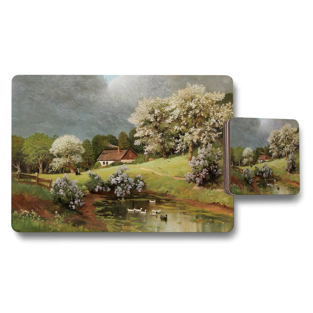 Pastoral Landscape Placemats And Coasters Set With River View
