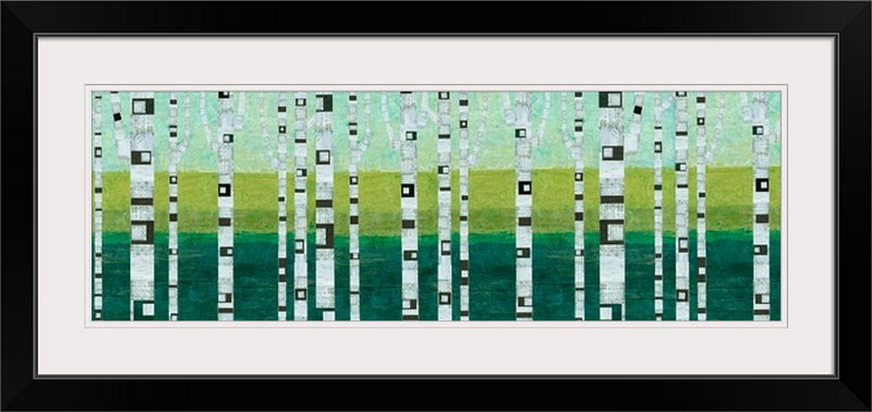 «Birches at the Beach» par Michelle Calkins, reproduction d'art, H 20 po x l 44 po x P 1 po, Cadre noir