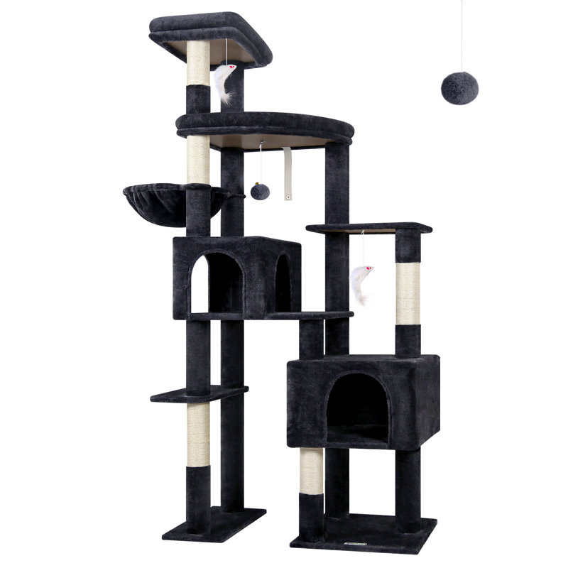 Arbre à chat 78 po pour grands chats, tour de jeu multi-chats avec 2 condos et hamac, support pour velours pour chat moyen et grand, facile à installer