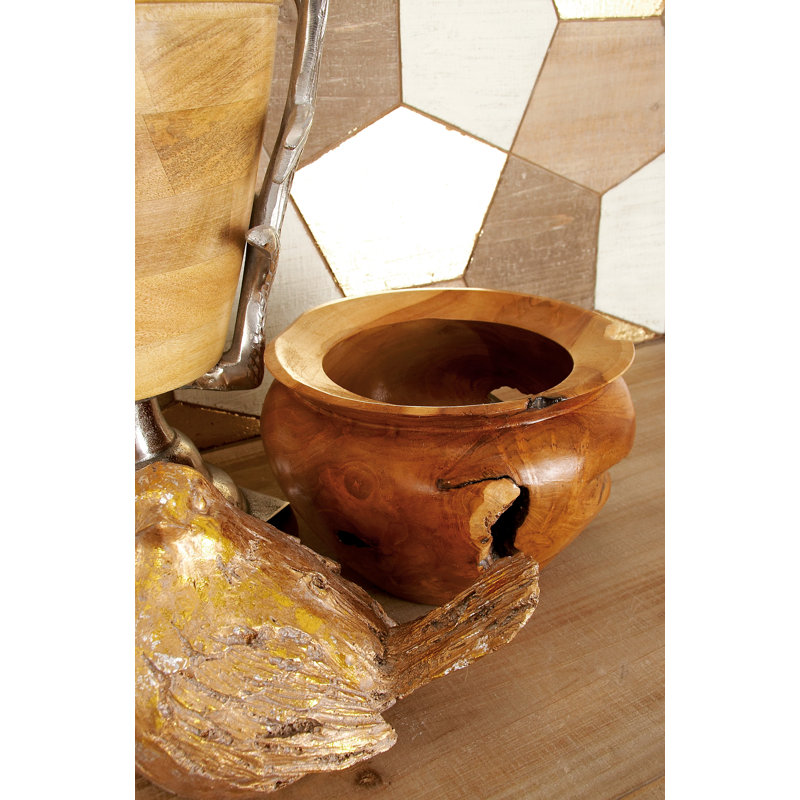 Bol décoratif en bois de teck Donley, 6" H x 9" W x 9" D