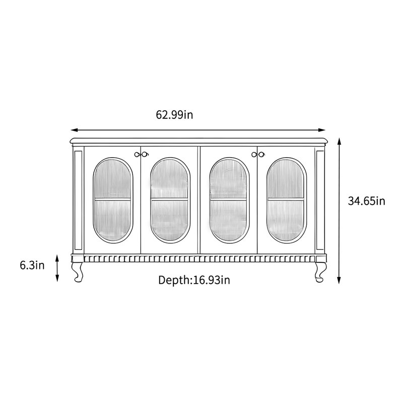 Armoire de rangement simple et rétro, H 34,65 po x l 62,99 po x P 16,93 po