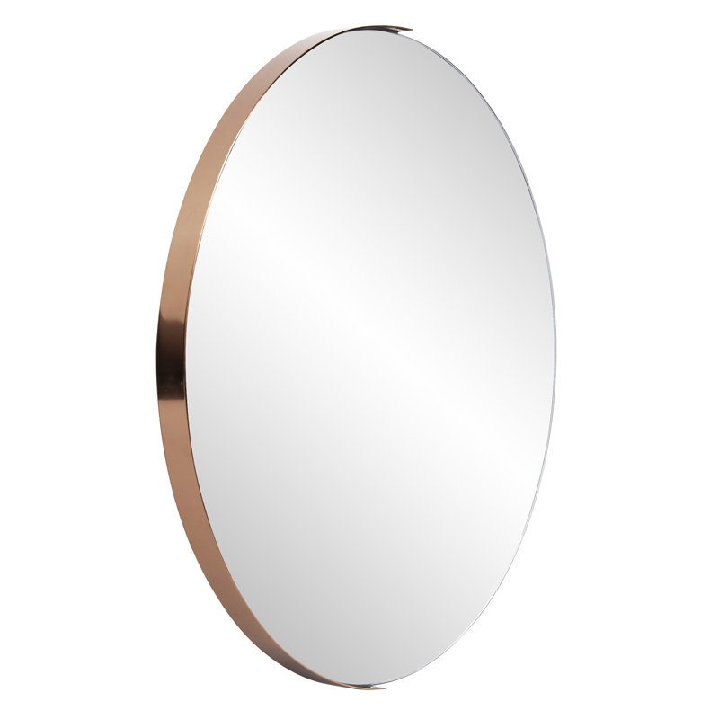 Ames Round Stainless Steel Beveled Mirror, Rose Gold