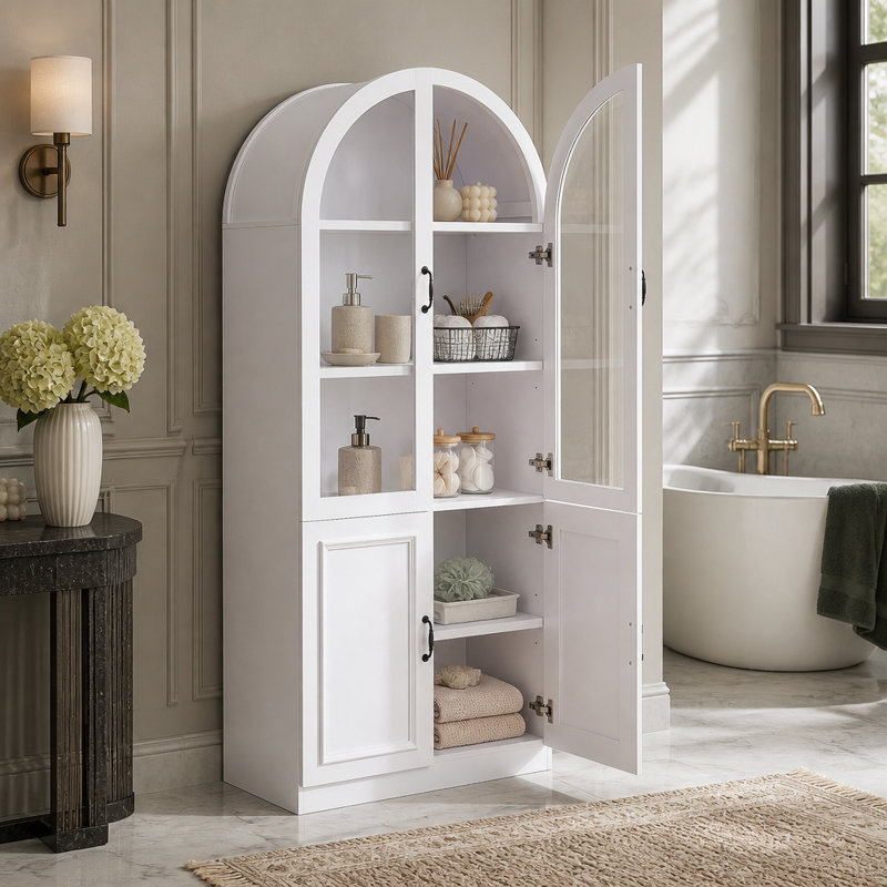 Glass Freestanding Linen Cabinet
