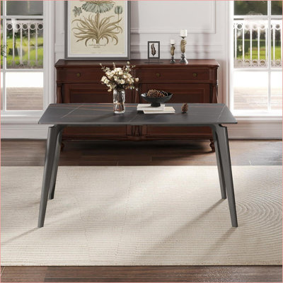 Tables de salle à manger | mesa de comedor, 55,12 po, noir moderne, pieds en métal gris ardoise, 6 sièges pour la cuisine | Pierre frittée
