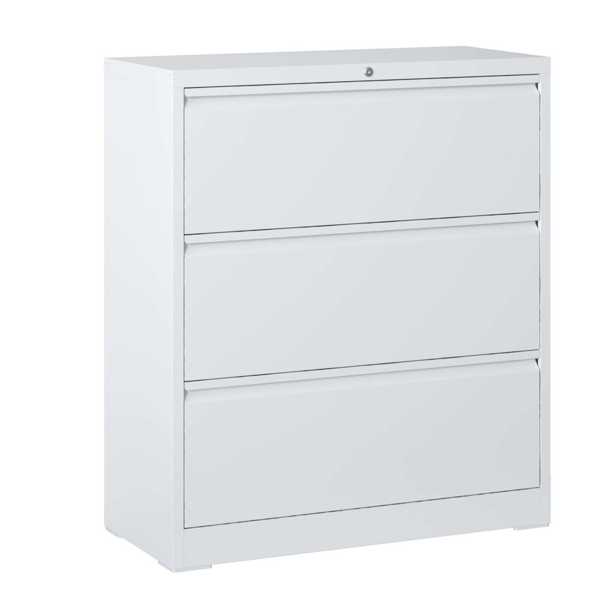 Inbox Zero 3 Metal Cabinet In White, Lockable, For Home Office Storage ...