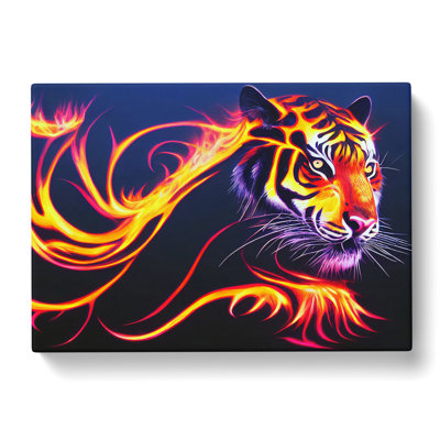 Tiger In Flames Abstract - Wrapped Canvas