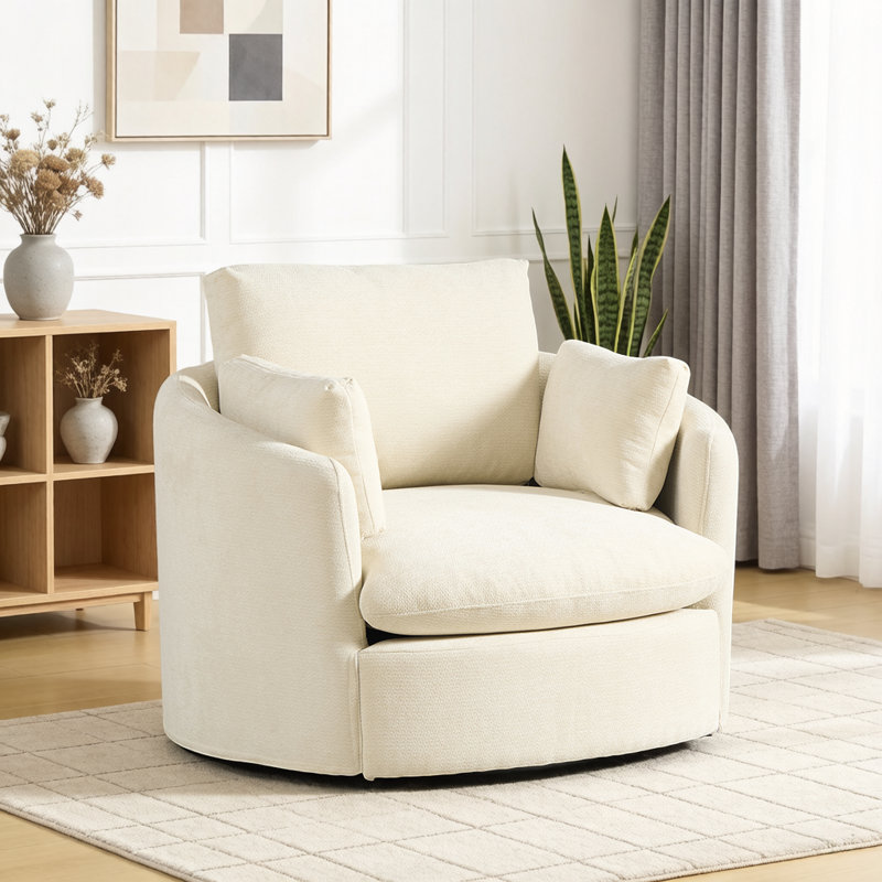 Fauteuil d'appoint pivotant 42,5 po avec revêtement en chenille, Beige
