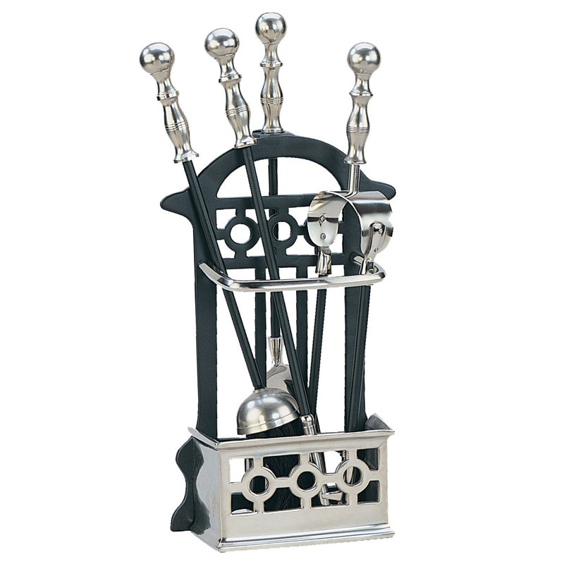 Iron Fireplace Tool Set, Black/Pewter