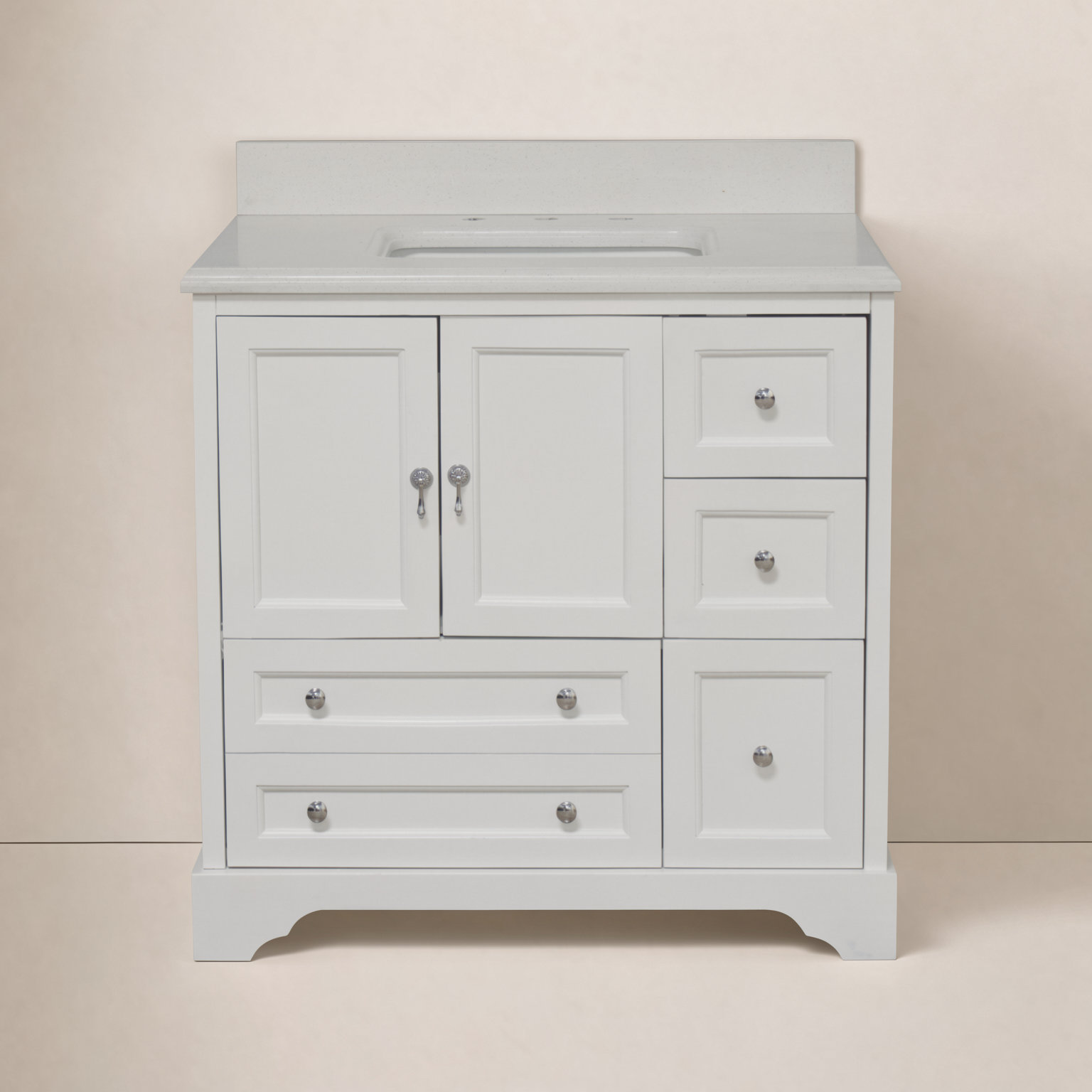 36'' Single Bathroom Vanity, White, Quartz