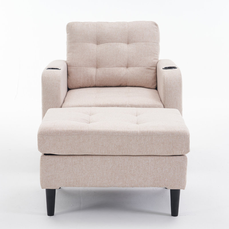 Fauteuil d'appoint rembourré avec rangement Monelle, Beige