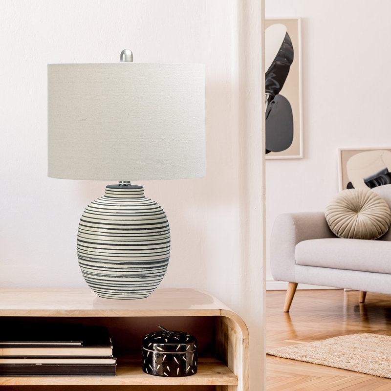 Modern Black and Gray Ceramic Table Lamp with Linen Shade