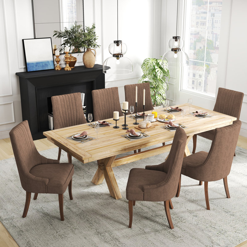 Modern Linen Fabric Kitchen Side Chair,  Dining Chair（Set Of 2）, Brown, 2