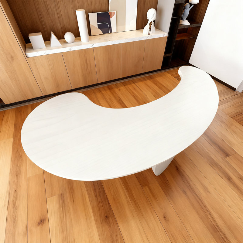 White Free Form Solid Wood desk, 29.53" H x 86.61" W x 43.31" D, White