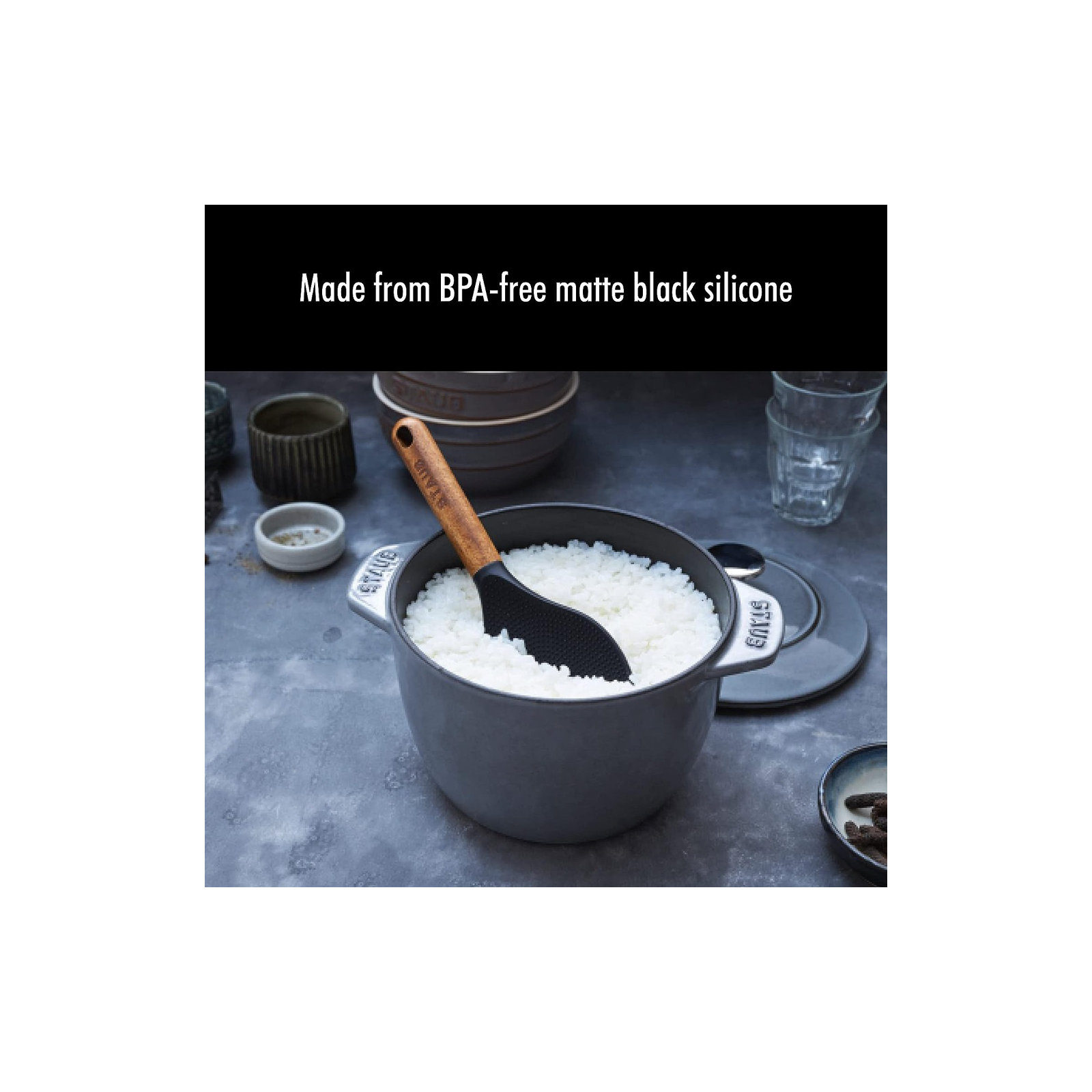 Staub Silicone with Wood Handle Cooking Utensil, Rice Spoon
