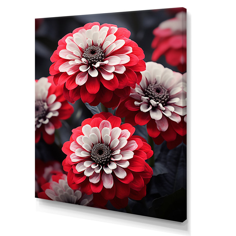 "Red Zinnias Zestful II", reproduction sur toile encadrée, 40" H x 30" W, Toile tendue