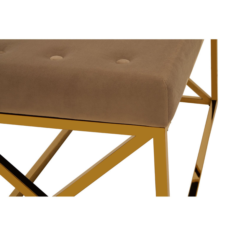 Anmol Velvet Upholstered Bench, Gold, Brown
