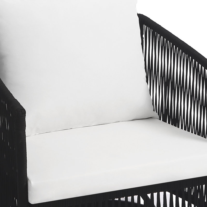 Lenno Swivel Patio Chair Set with Cushions and End Table, White, Black