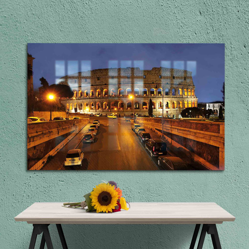 Art mural en verre inspiré du voyage à Rome, H 35,4 po x l 59,1 po