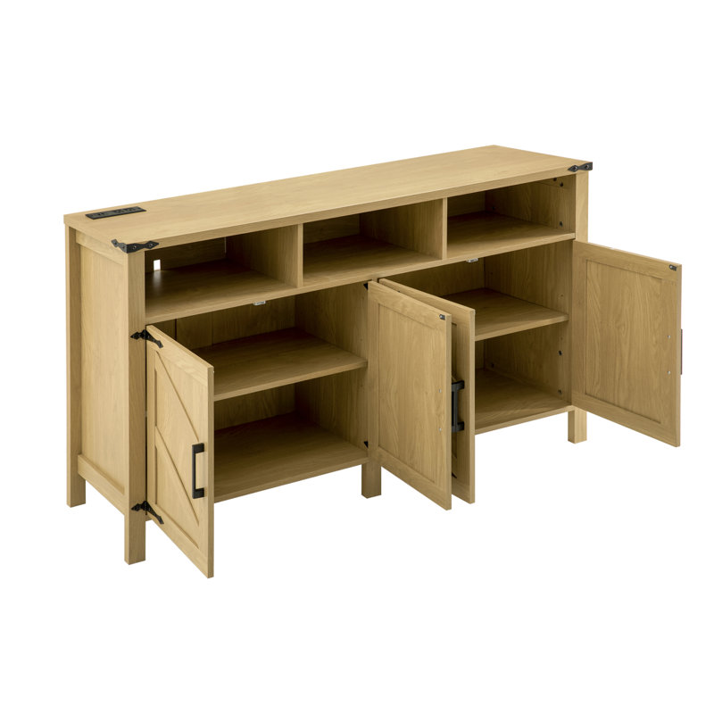 Buffet moderne à 4 portes avec prises de courant intégrées et tablettes réglables