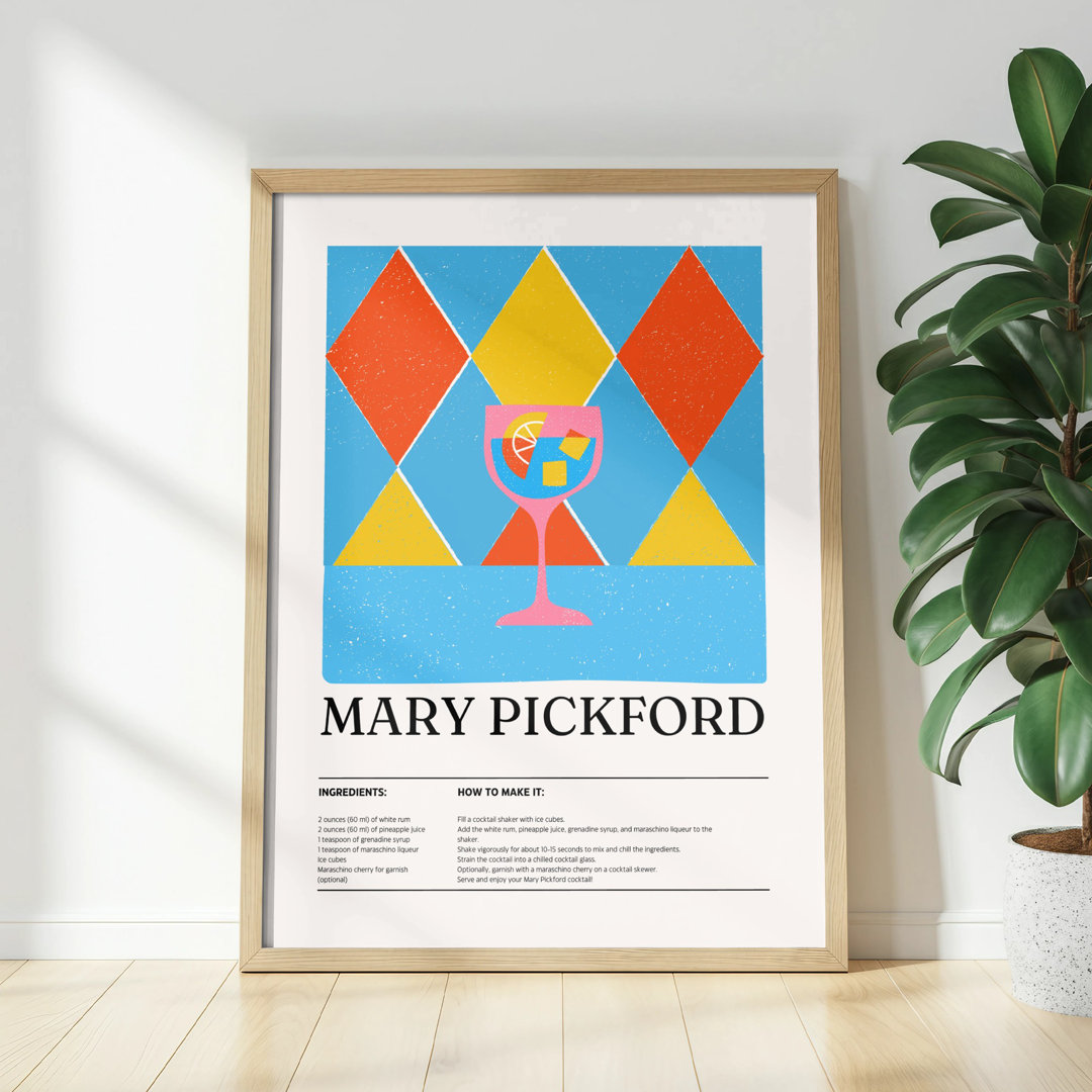 Mary Pickford Cocktail Recipe Wall Art, Drink Illustration Print, Home Bar Decor, Kitchen Art, Matte Vertical Poster, Unframed
