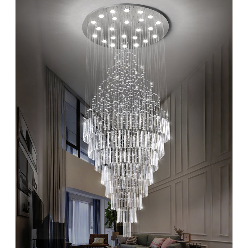 Lustre en cristal pour plafonds hauts argenté, Argent