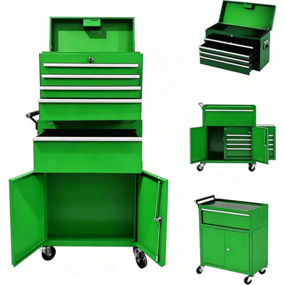 5-Drawer Heavy Duty Rolling Tool Chest – 2-in-1 Detachable Metal Tool Box Cabinet on Wheels with Lock, Portable Top Organizer for Garage & Workshop
