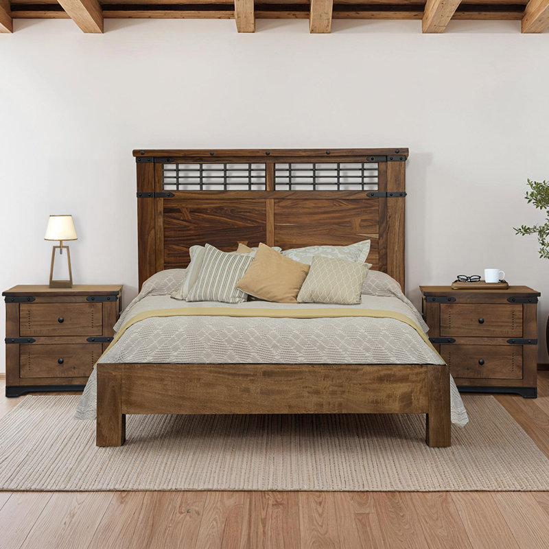 Parota Solid Wood Panel Bed, Queen