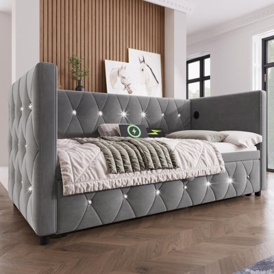 Bencar Upholstered Velvet Daybed with Trundle Bed