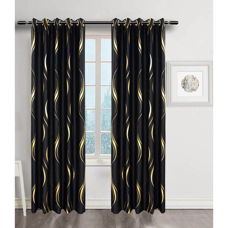 Blackout Curtain Pair, Black/Gold