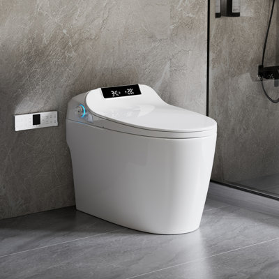 Smart Toilet Bidet Combo with Foot Sensor Open Cover/Seat, Self-Cleaning Nozzle, LED Display, Three Level Heated Seat/Airflow, Night Light, Knob Control, Soft Close, Auto Flush, with Remote Control