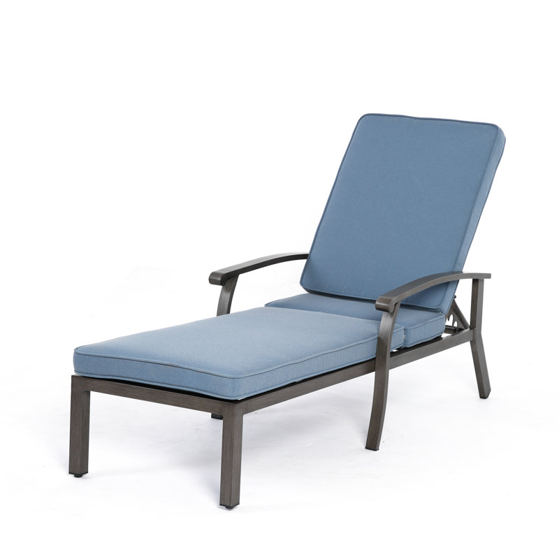 Chaise longue d'extérieur en aluminium avec coussin, Bleu