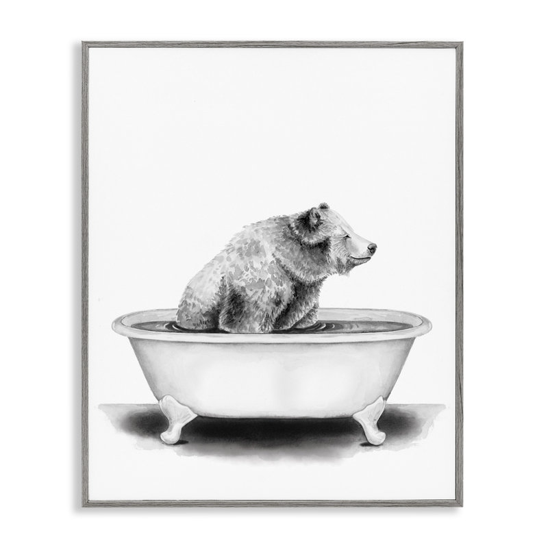 «Bear in a Tub Funny Animal Bathroom» par Rachel Neiman - reproduction de dessin, Estampe numérique Farmhouse