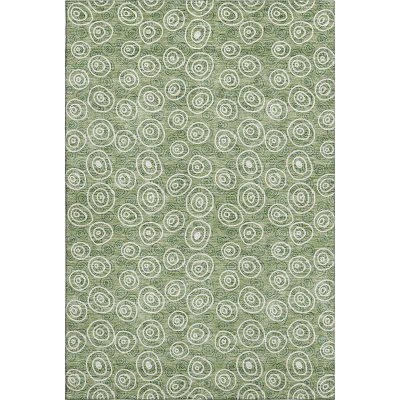 Premium Machine Washable Prisco Green Rug, Rectangle 3' x 5'