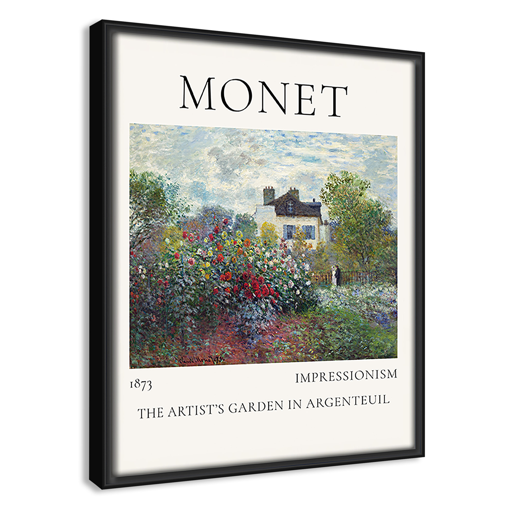 Artists Garden in Argenteuil Print by Claude Monet, 11.5" H x 9.5" W x 2" D, Black Floater Frame, No