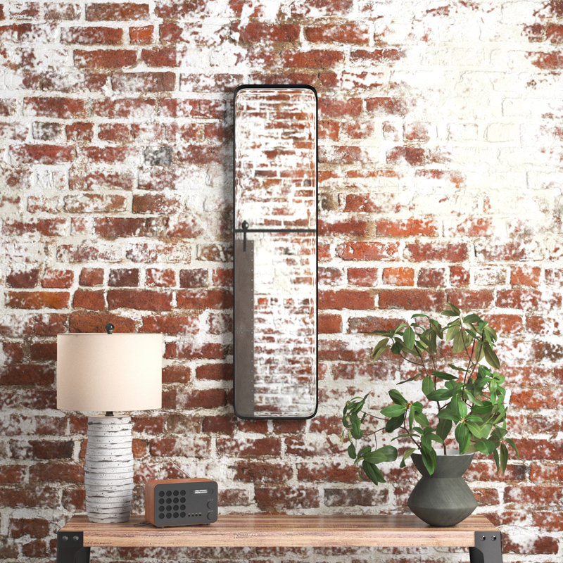 Miroir mural noir en métal avec cadre mince, 47,5 po x 12 po, Noir, noir, noir, noir