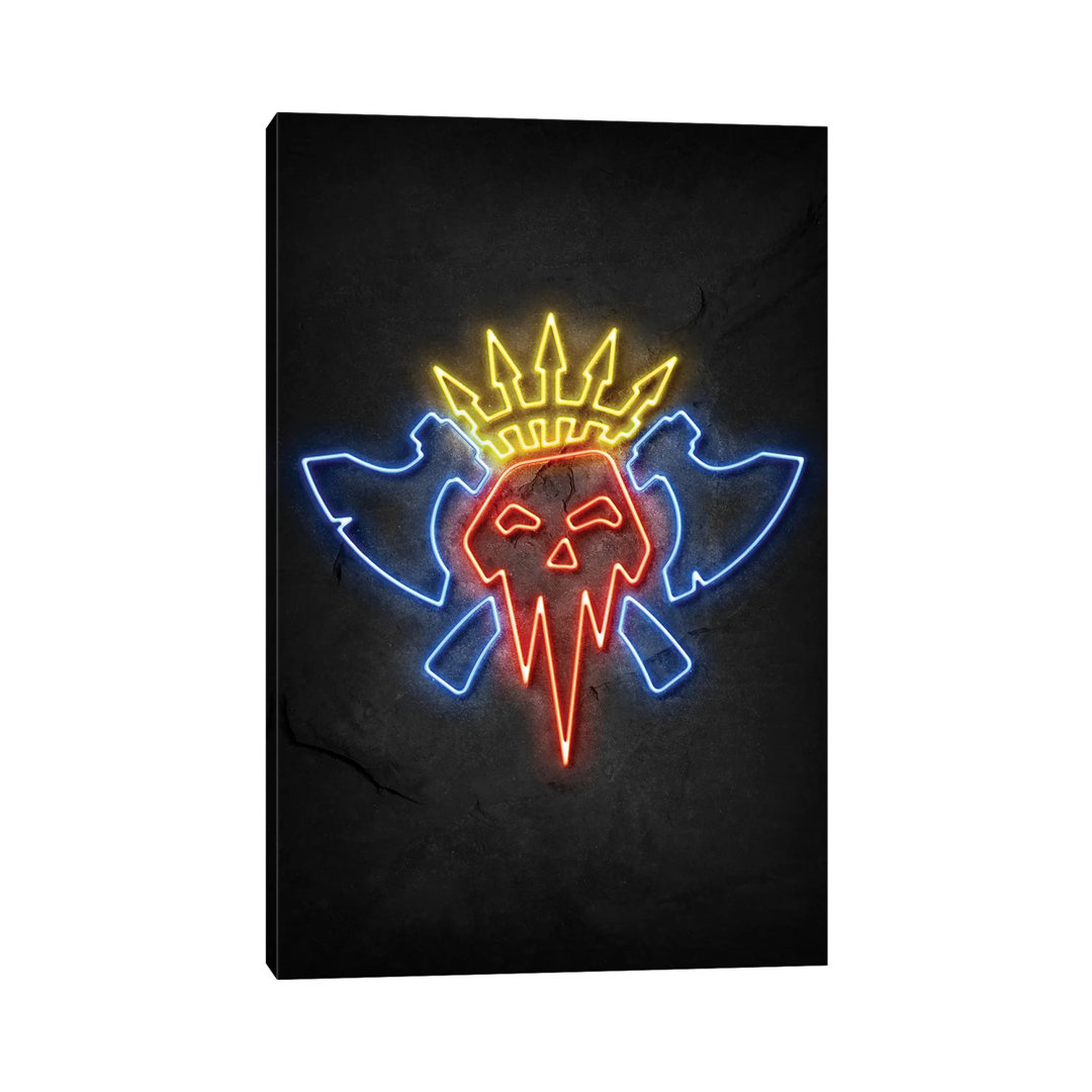 Orc Skull Neon by Durro Art - Wrapped Canvas Print