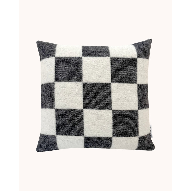 CHECKERBOARD Wool Lumbar Pillow Cover, Black/White