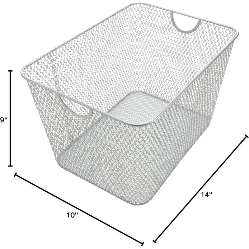 Panier en métal, Argent, H 9 po x l 10 po x P 14 po