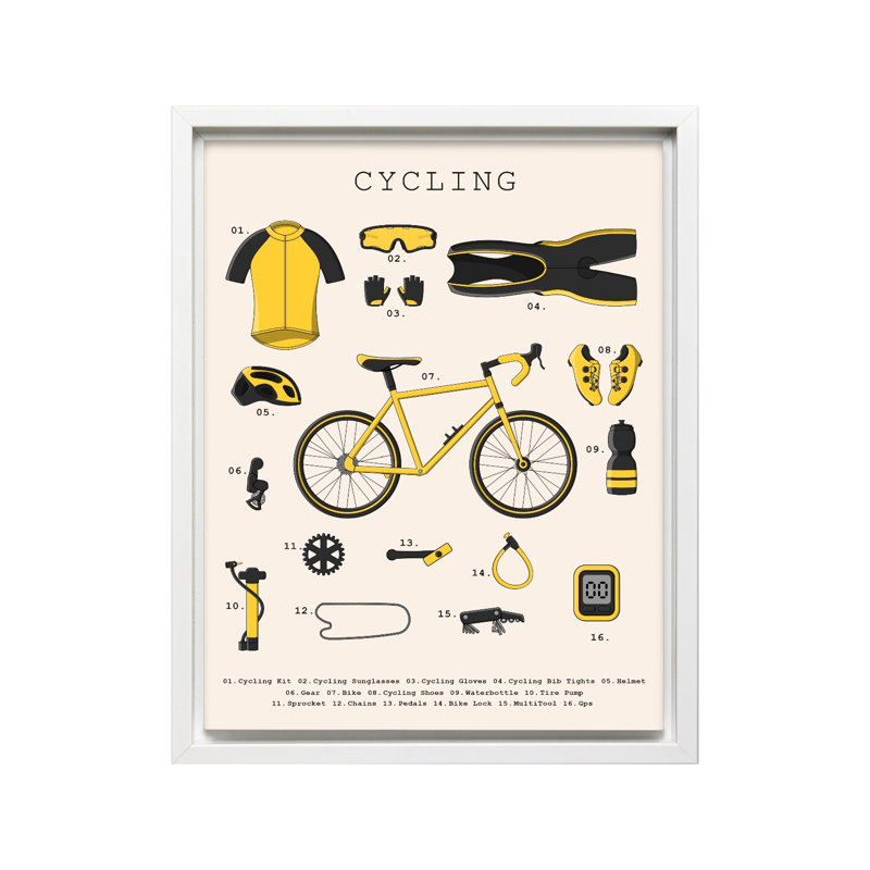 Les indispensables du vélo, Canvas, 18"H x 24"W, White Framed