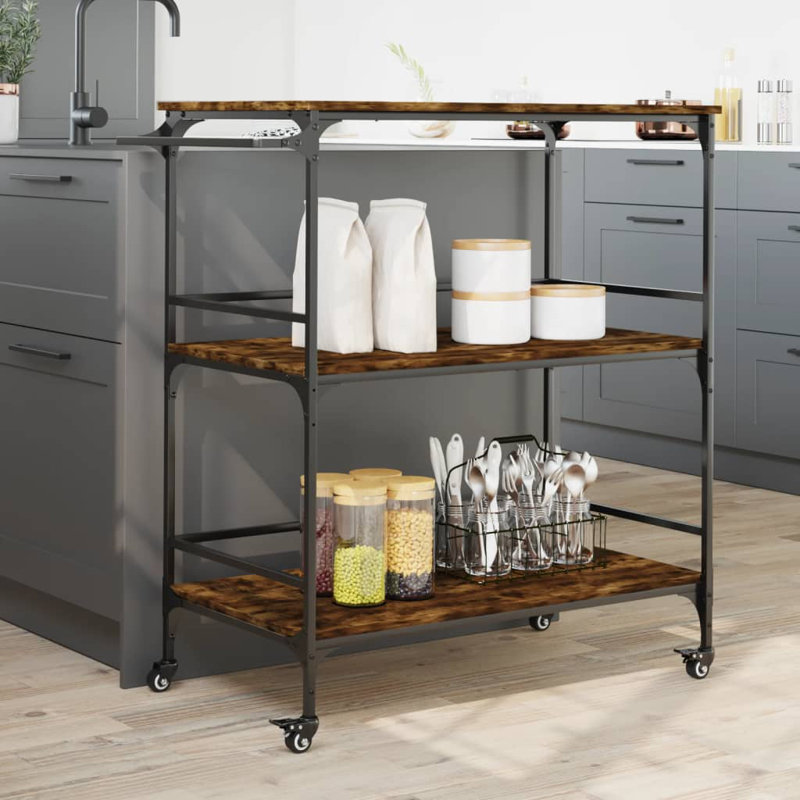 Osakis Metal Bar Cart, Smoked Oak