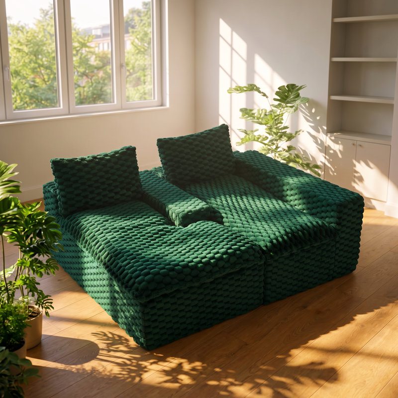 Canapé modulaire réversible Green Turtle l 95,7 po x P 60,24 po x H 36,22 po, Green Boucle, Right Hand Facing