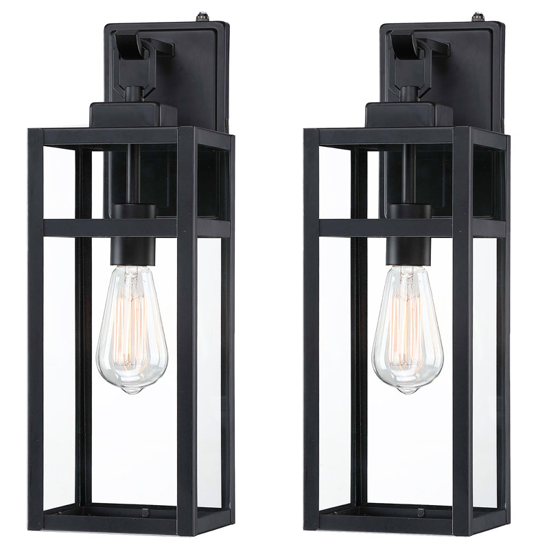 Schock Steel Wall Light with Dusk-to-Dawn Sensor(Set of 2), 5.73" H x 17.99" L x 5.93" W