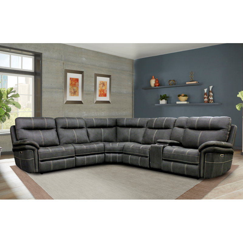 Pioche Upholstered Power Reclining L-Shaped Sectional Symmetrical, Dark Gray Polyester