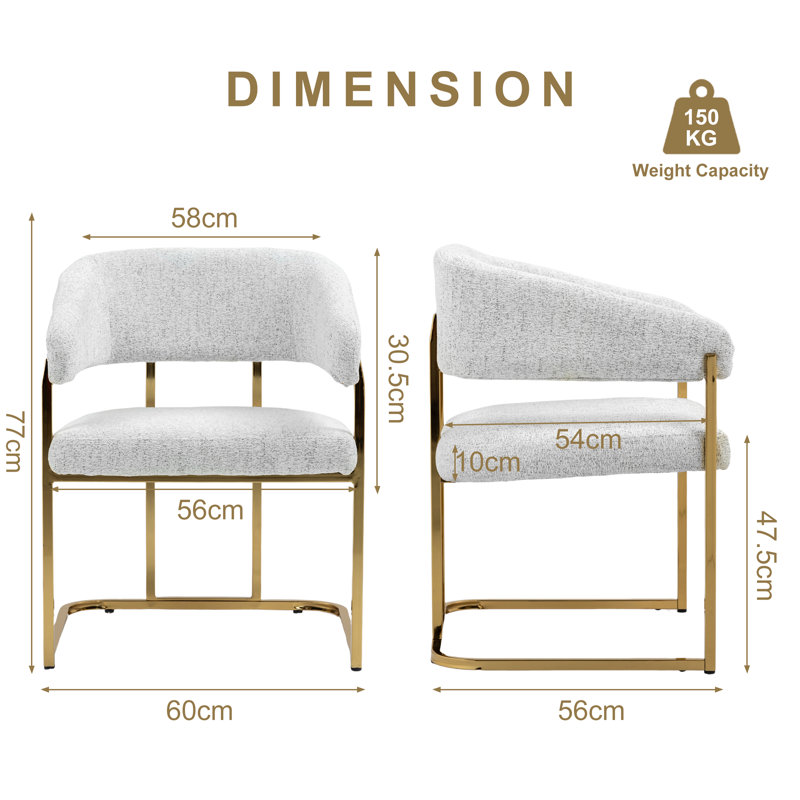 Upholstered Metal Armchair, White