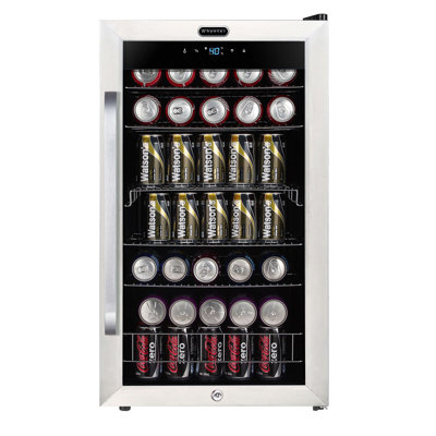 Whynter Beverage Refrigerator with Double-Layer Glass Door, 136-Can 3.4 Cu. Ft. Drink Mini Fridge with Lock & Digital Control, BR-1211DS, Stainless Steel