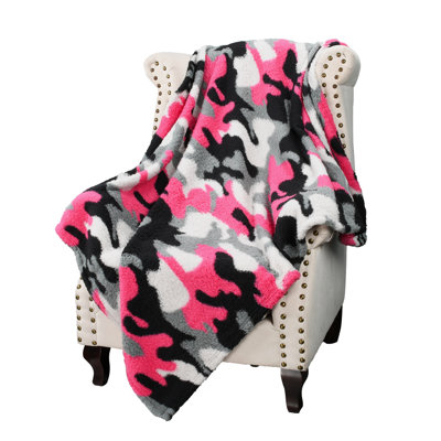 Catalonia Camo Sherpa Throw Blanket, Fuzzy Snuggle Blanket for Camping Traveling Couch Bed, 50x60 inches