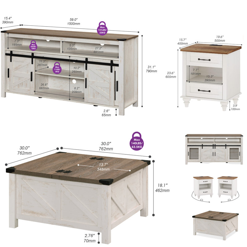 Allyssa 4 Piece Farmhouse Coffee Table Set
