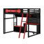 Lit mezzanine en bois pleine grandeur avec bureau et tablettes de rangement, cadre de lit mezzanine bas moderne avec lumières DEL, ports USB et panneau perforé-121605907